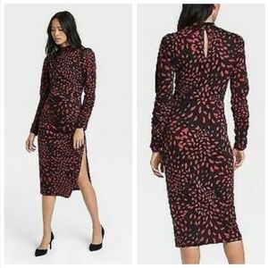 Who What Wear Red Puff Long Sleeve A-Line Holiday Dress